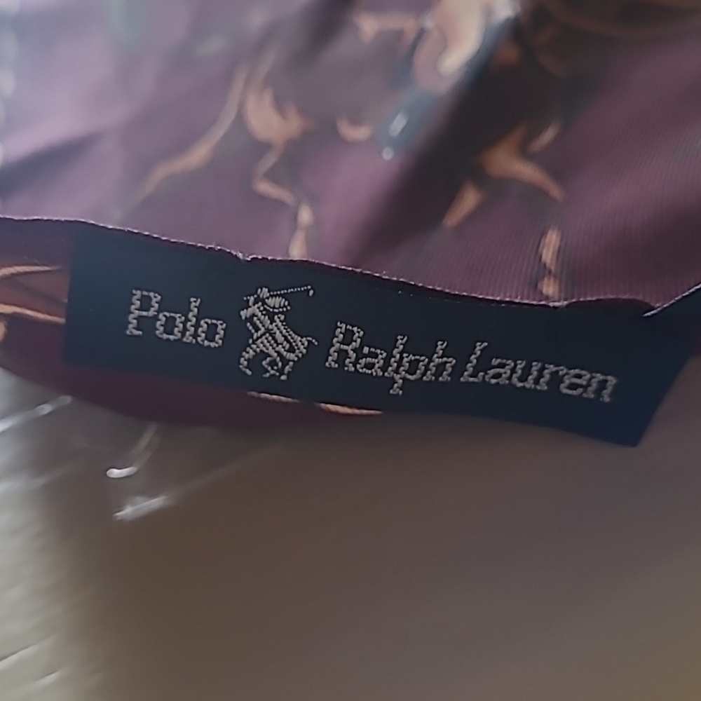 VTG Polo Ralph Lauren Silk Scarf POLO EQUESTRIAN Horse Dogs Burgundy Paisley 31” - Picture 4 of 7